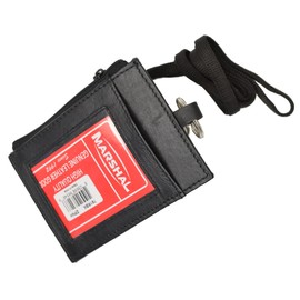 ID Card Holder Badge Passport Card Press NameTag Pouch Leather W/Neck Strap NEW