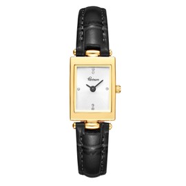 Vanteam Women's Gold Watch, Small Rectangle Case (0.94 x 0.68 in), Vintage Black Leather Band, Waterproof