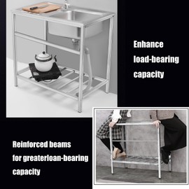 Utility Sinks for a Laundry Room, Freestanding 304 Stainless Steel Sink, Commercial Kitchen Washing Sink 1 Compartment with Faucet, for Garage,Restaurant,Kitchen,Laundry Room,Indoor Outdoor (Material