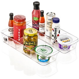 Sorbus Fridge Organizer on Wheels - Rolling Fridge Organizers and Storage Clear Design with Dividers & Handles for Kitchen Organization and Storage (Flat Top, Small - 2 Pack)