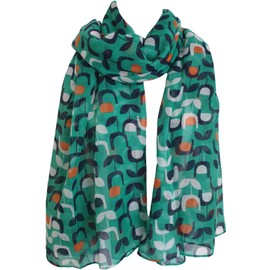 GlamLondon Women's Block Floral Print Scarf Retro Wrap (Green New)