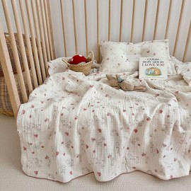 BuLuTu Baby Blankets for Girls Soft Lightweight Muslin Cotton Toddler Blanket Baby Quilts 4 Layer Gauze Cotton Nursery Blankets Crib Quilt,Bunny Pattern,47"x51"