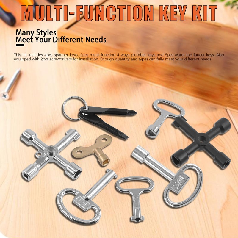 Tanstic 13Pcs Multi-functional Utility Kit - Includes 4-Way Spanner, Square