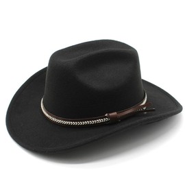 Wide Brim Felt Cowboy Hat for Men and Women,Roll Brim Jazz Hat with Strap Premium Quality Cowboy Hats for Men Cowboy Hats (Black)