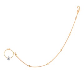 I Jewels Womens 18K Gold Plated Indian Wedding Bollywood Ethnic Bridal Nose Ring/Nath Without Piercing With Pearl Chain Encased With Stone (Nl44W) White