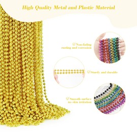 YAXINRUI 24 PCS Gold Mardi Gras Beads, Gold Bead Necklaces, Christmas Bead Necklaces, 33 Inch Round Beaded Necklaces for Mardi Gras Party Christmas New Year Eve Festive Events, Party Favors