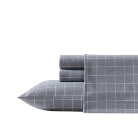 Eddie Bauer - Queen Bed Sheets, Cotton Flannel Bedding Set with Matching Pillowcases, Brushed for Extra Softness, Deep Pocket, Oeko-Tex Certified (Great Plains Plaid Grey)