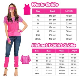songyea 80s 90s Outfit Women, Neon Clothing Women, Mesh Shirt, Tank Top, Mesh Gloves, Leg Warmers, Earring, Necklace, Glasses, 80s Accessories for Carnival Party, pink