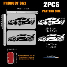 FINGERINSPIRE 2 Pcs Sports Car Painting Stencil with Paint Brush 11.8x5.9inch Reusable Roadster Painting Stencil Car Pattern Decoration Template for Painting on Wall Wood Furniture DIY Home Decor