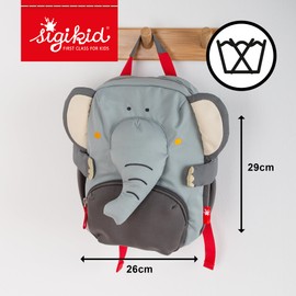 SIGIKID 25256 Children's Elephant Backpack Nursery Backpack: Robust, Lightweight, Child-Friendly, for Nursery, Crib, Excursions, Leisure, for Children from 2 - 5 Years, Grey/Elephant 29 x 26 x 13 cm,