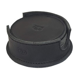 Hide & Drink, Durable Thick Leather Owl Coasters with Stitching (6-Pack) Wood Furniture, Coffee & Kitchen Table, Home & Office Essentials Handmade :: Charcoal Black