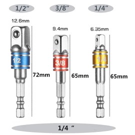 Willingood, 3-Piece Socket Adapter [1/4 inch, 1/2 inch, 3/8 inch] Hexagonal Socket Wrench Nut Set Adapter Extension