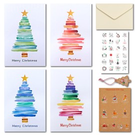 Christmas Cards Set, 24 Pack Christmas Cards with Envelopes, Stickers & Christmas Gift Tag, 4 Assorted Designs Bulk Xmas Holiday Cards for Friends and Family, 4x6 Inches