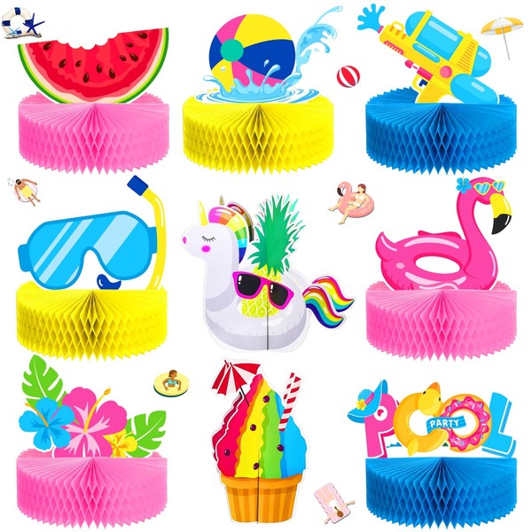 9 Pcs Summer Pool Honeycomb Centerpieces Pool Party Decorations Beach
