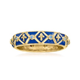 Ross-Simons 0.10 ct. t.w. Sapphire and Blue Enamel Fleur-De-Lis Ring in 18kt Gold Over Sterling. Size 8