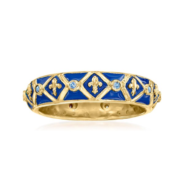 Ross-Simons 0.10 ct. t.w. Sapphire and Blue Enamel Fleur-De-Lis Ring