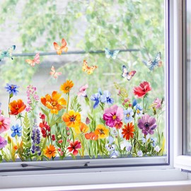 WBQMUNY Flower Butterfly Window Clings Wall Stickers, Spring Floral Butterfly Anti Collision Removable Window Decals, Window Decals for Home Party Shop Display Glass Decorations (D027)