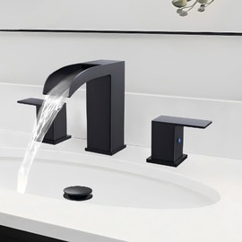 FROPO Black Bathroom Sink Faucet 3 Hole - Waterfall Bathroom Faucet 8 Inch Widespread Matte Black Faucet Bathroom 2-Handles Modern Vanity Faucets with Overflow Pop Up Drain & Supply Lines