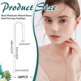 CRAFTYMELODY 20Pcs Ear Threads Brass Stud Earring Findings Platinum String Earring Threader with Open Loop 100mm Long Chain Tassel String Drop Earring Threader for Jewelry Making 0.7mm Pin