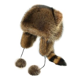 YJKIS Women Faux Fur Hat Raccoon Plush Hat Winter Ear Protection Hat Fun Trapper Hat, Brown