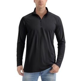 TACVASEN Men's UV Protection 1/4 Zip Long Sleeve Rash Guard UPF 50+ Long Sleeve Sports Shirts Long Sleeve Shirts, black