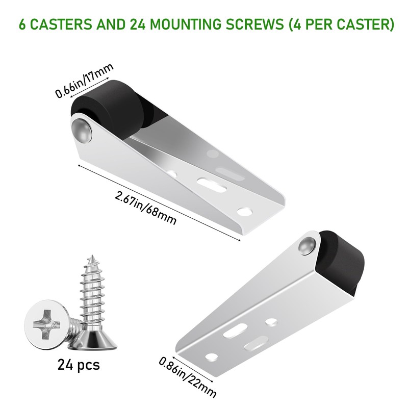 0.9 Inch Low Profile Casters Wheels Set of 6, Small