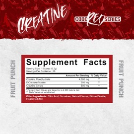 5% Nutrition Code Red Micronized Creatine | Monohydrate Powder Blend | Flavored Creatine for Power, Strength Endurance, Cellular Energy & Cognitive Health (Fruit Punch)