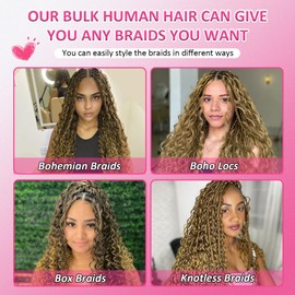 MSCATHY 27# Human Braiding Hair for Boho Braids 100g Deep Wave Bulk Human Hair for Braiding Color 27# Boho Human Hair 18inch for Boho Braids 12A Honey Blonde Bohemian Hair(Color 27# 18inch)