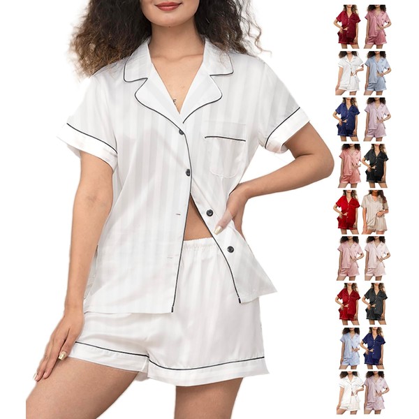 WJing Yi Jia Womens Silk Satin Pajamas Loungewear Two-Piece Sleepwear
