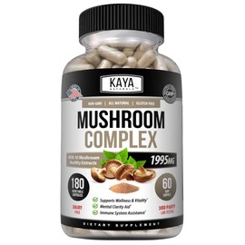 Kaya Naturals Premium Mushroom Complex Potent - Mushroom Supplement - Mushroom Complex Capsules 1995mg Per Serving - Aids Mental Clarity Supports Immune System, Wellness & Vitality - 180 Count