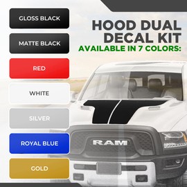 Dual Rebel Racing Stripe Vinyl Graphics Kit for Dodge Ram 1500 Sport (2009-2018) - Made in USA - Hood Wraps and Decals for Trucks, Vinyl Wrap With Graphics (Gloss Black)