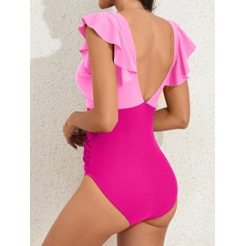 B2prity Women's One Piece Swimsuit Ruffle Slimming Tummy Control Bathing Suit Criss Cross High Waist 1 Piece Swimwear