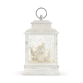 DEMDACO Distressed White Nativity LED 10 x 6.25 Acrylic Musical Snow Globe Christmas Lantern Plays Silent Night Away in A Manger