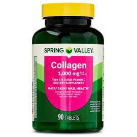 Collagen Type 1 & 3 Plus Vitamin C Hair Skin Nails Health Dietary Supplement Tablets, 1,000 mg, 90 Count by Spring Valley (Pack of 1)