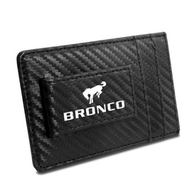 iPick Image Ford Bronco Black Carbon Fiber Leather Wallet RFID Block Card Case Money Holder, 4-3/8" x 2-3/4"