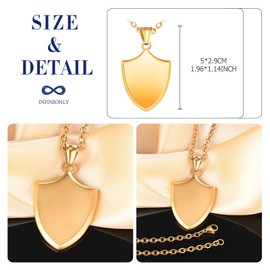 INFINIONLY Creative Triangle Shield Stainless Steel Men's Necklace Fashion Cool Shield Chains Amulet Pendant with 55 cm Chain Hip Hop Jewellery Decoration for Teenagers, Stainless Steel, No Gemstone