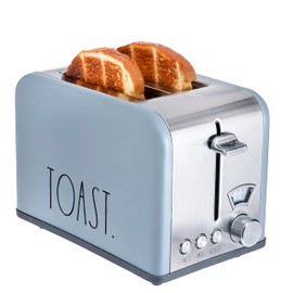 Rae Dunn Toaster, Stainless Steel 2 Slice Square Toaster, Wide Slot with 5 Browning Levels, with Bagel, Defrost and Cancel Options (Baby Blue)