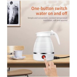 Foldable Electric Travel Kettle – Mini Portable Collapsible Water Boiler with Auto Shut-Off – Compact and Lightweight for Travel, Camping, Office, and Home (White)