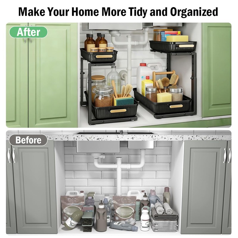 ARSTPEOE Under Sink Organizer - 2 Packs Multi-Purpose Pull-Out Storage