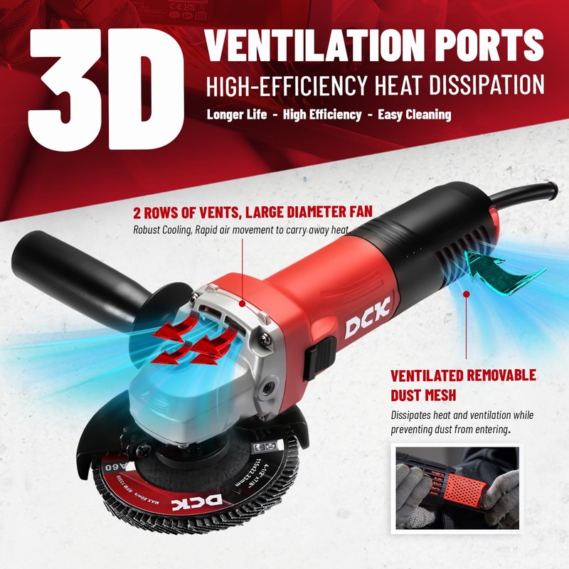 DCK Angle Grinder, 4-1/2-Inch, 6.7Amp Cut off Tool Grinder, 11,800