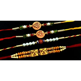 Rakhi for Brother Bhaiya OM Rudraksh Rakhee Thread Rakhri for Rakshabandhan for Brother Bhaiya Combo Set of 4 Rakhi