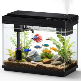 Fishkeeper 2.3G Smart Aquarium - Ultra Clear Glass Fish Tank w/Auto Timer 8-Color RGB Lights, 4-in-1 Self-Cleaning Silent Water Pump, Aromatherapy, Temperature Display, Perfect for Desktop Decor