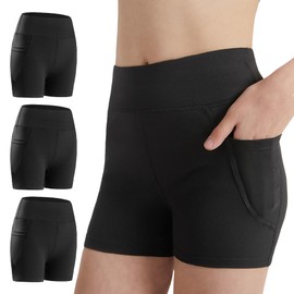 DIPUG Girls Yoga Shorts, Black+black+black, 5-7 Years