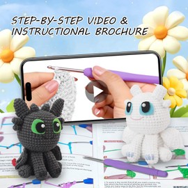 Crochet Kit for Beginners,Beginner Crocheting Animals Kits w Step-by-Step Video Tutorials, Knitting Starter Pack for Adults and Kids,2 Pack Dragon