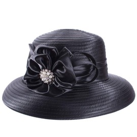 Lawliet Women Satin Ribbon Dress Church Couture Bridal Wedding Occasion Hat A585 (Black)