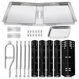 Criditpid Grease Tray for Dyna Glo Grill Replacement Parts 5 Burner DGH474CRP, DGH485CRP, DGH483CRP, 4 Burner DGH450CRP, 24"-30" Adjustable Drip Pan Tray and Heat Shields Kit for Dyna-glo Grill Parts