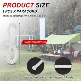 sourcing map 6mm x 27.5m Polypropylene Rope,Solid Braided Utility Rope All Purpose Boat Marine Cord for Camping,Flag Pole,Clothesline,Outdoor,White