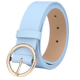 MESHIKAIER 41 x 1.3 Inch Women's Fashion PU Leather Belt Waist Belt Casual Waist Belt with Metallic Buckle (Blue), blue