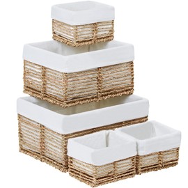 Vagusicc Wicker Storage Basket, 5 Pack Baskets for Organizing, Seagrass Storage Baskets, Rectangular Wicker Baskets for Storage Shelves, Cube Storage Bins For Closet/Clothes/Dresser