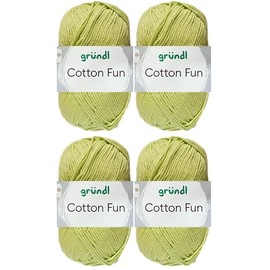 4 x 50 g Gründl Cotton Fun Crochet Yarn 100% Cotton with Instructions for Shopping Net (23 Light Green)